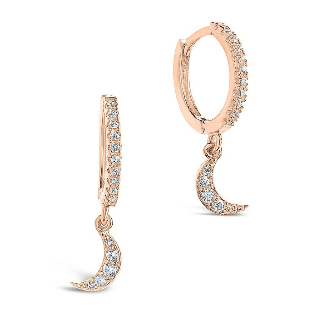 Sterling Forever Rose Gold 14k Vermeil CZ Crescent Micro Hoops